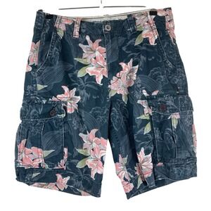 American‎ Eagle Mens 32 Cargo Shorts Floral Print Tropical Vacation Casual Beach